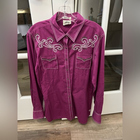 Ariat Tops - Ariat women’s magenta western button down shirt with embroidery & studs XL